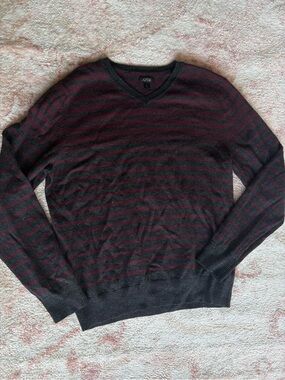 Apt. 9 red and grey stripe v neck sweater